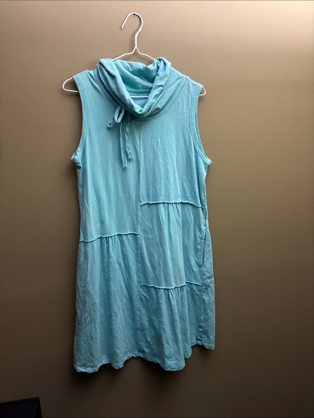 neon buddha 100% Cotton Sleeveless Cowl Neck Tiered Midi Dress in Aqua